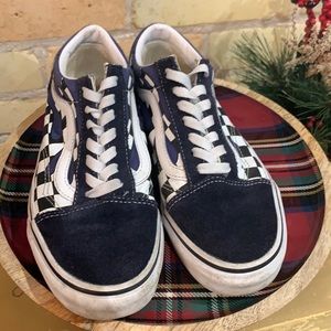 - Old Skool Vans flame blue checkerboard sneakers